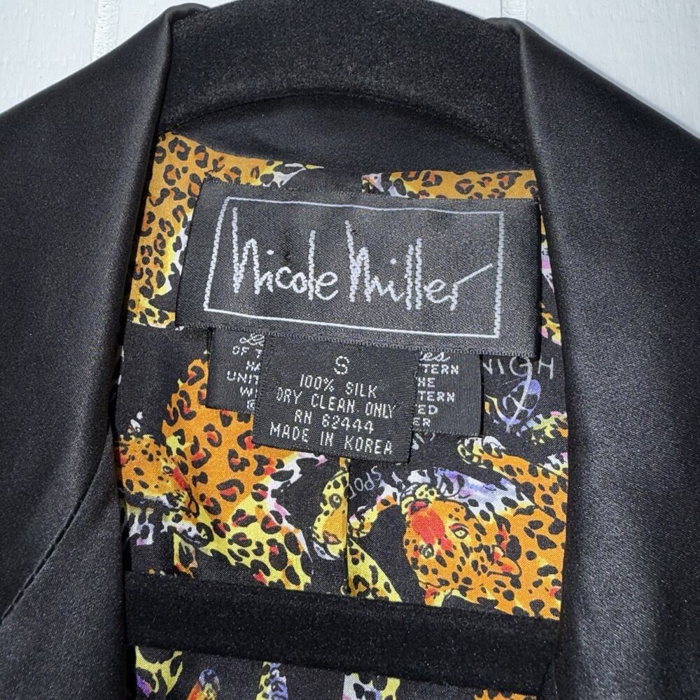Nicole Miller Vintage 90s 100% Silk Satin Blazer With Rare Leopard Lining Size S - Picture 5 of 6